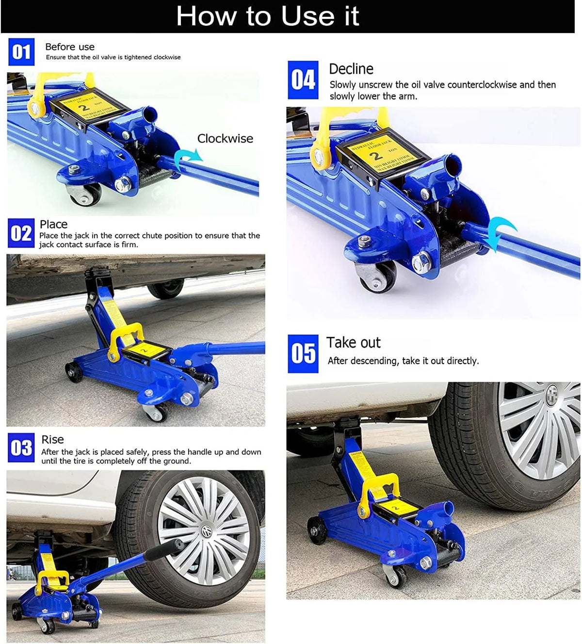 Dayplus 2T Floor Jack Car Trolley Jack Hydraulic Jack Quick Lift Jack with 2pcs Axle Stands 3 Ton