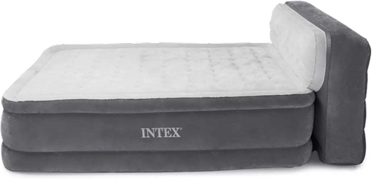 Intex Dura-Beam Ultra Plush Inflatable Pillow Top Bed Air Mattress with Headboard, Built-in Internal Electric Pump and Carry Storage Bag, Queen, Gray