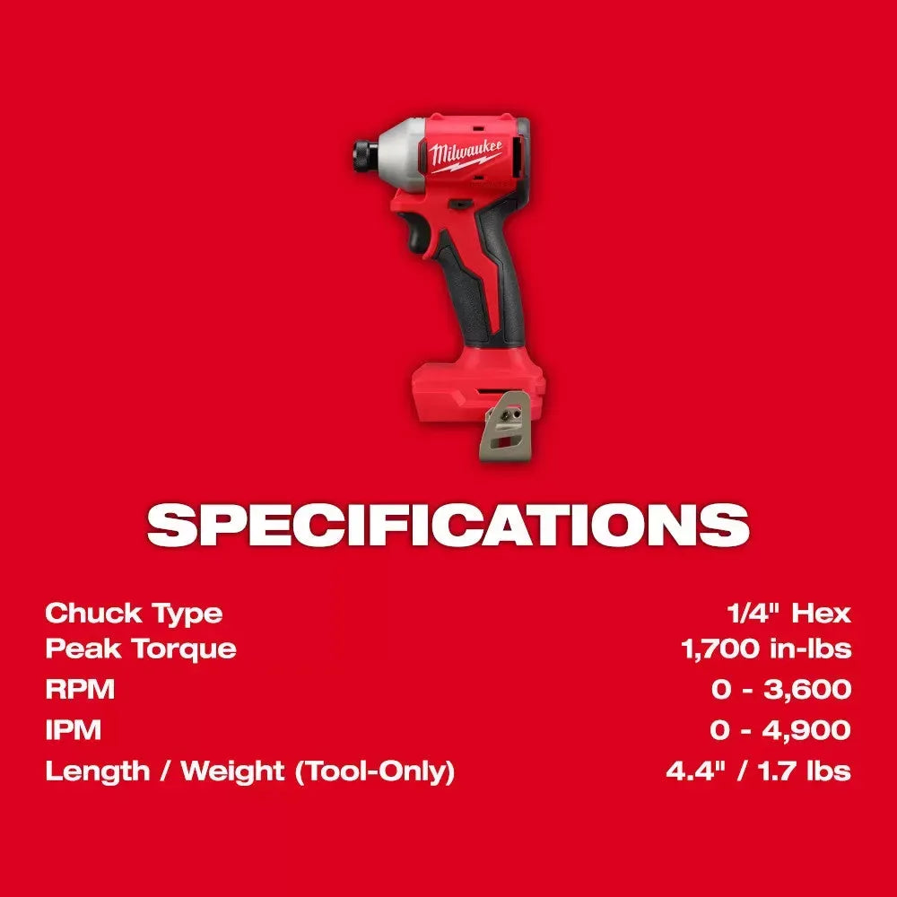 Milwaukee Pre-Sale 3650-20 M18 18V 1/4 Compact Brushless Hex Impact Driver - Bare Tool