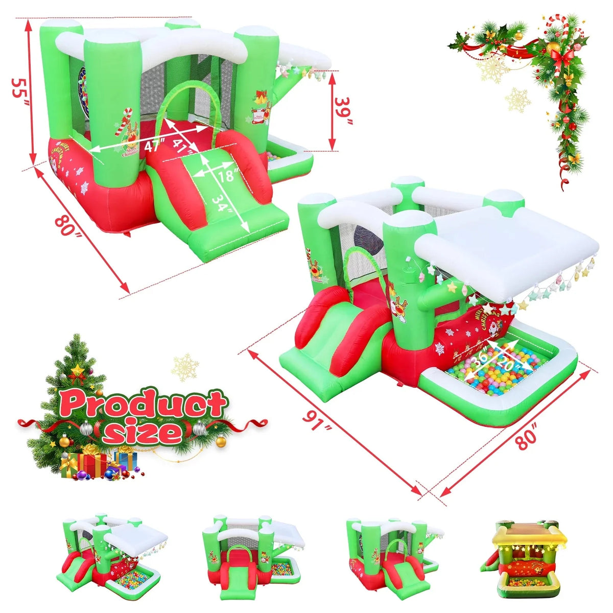 Track 7 Inflatable Bounce House for Kids, 80 x 91 x 55in, Christmas Slide Inflatable Bouncer with Blower, Slide, Jumping, Outdoor and Indoor, for Kids Aged 3+