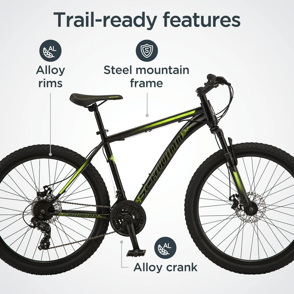 Schwinn Sidewinder Mountain Bike， 26-inch Wheels， 21 Speeds， Mens Style， Black