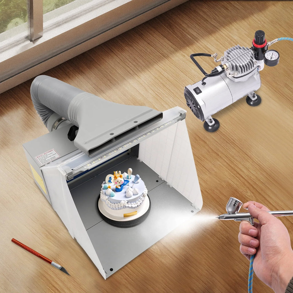 Airbrush Spray Booth Kit With LED Light & Filter Hose for Model Painting Airbrushing Set