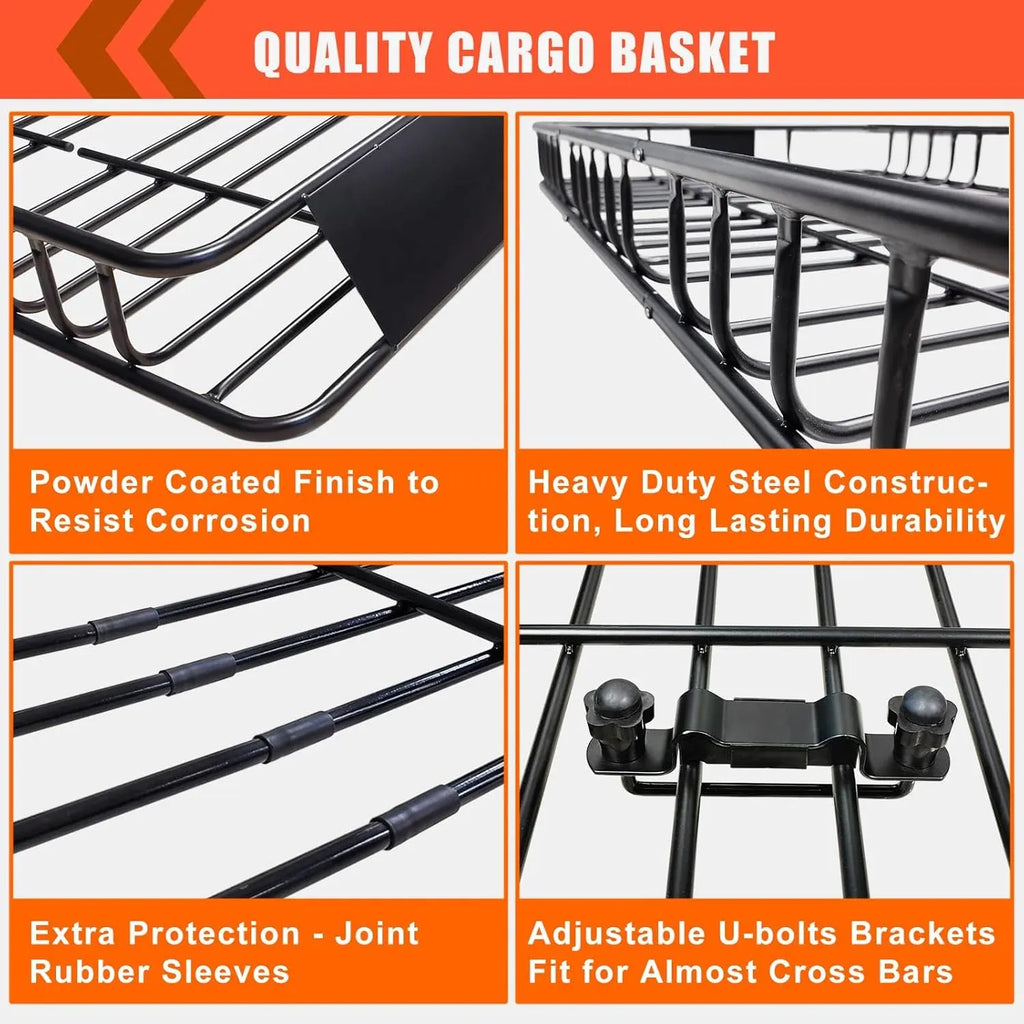 MeeFar Roof Rack Carrier Basket Universal Rooftop 65 X 39 X 6 Large Size Roof Rack + Waterproof Bag 20 Cubic Feet (51 40 17), and Cargo Net with Attachment Hooks, Ratchet Straps