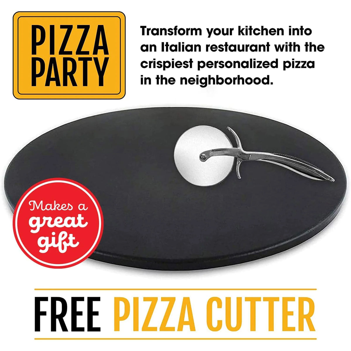 Heritage Products 15 Round Ceramic Non Stick Pizza Stone w/Wheel Cutter, Black