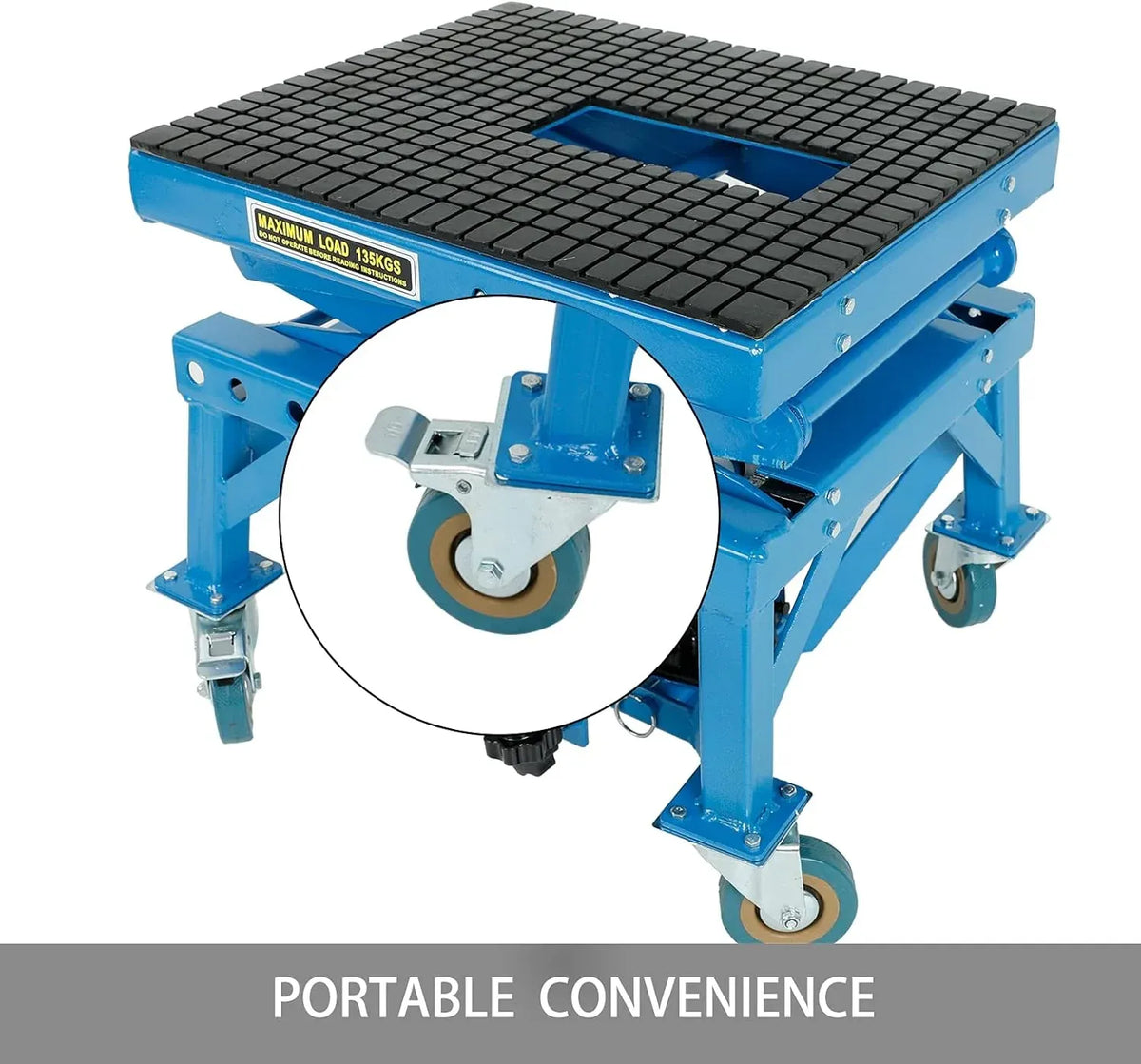 300lbs Heavy Duty Hydraulic Motorcycle Scissor Jack Lift with The Foot Peg Hold Downs Fit for Motorbike Dirt Bike Hydraulic Center Stand Lift with 4 Wheels