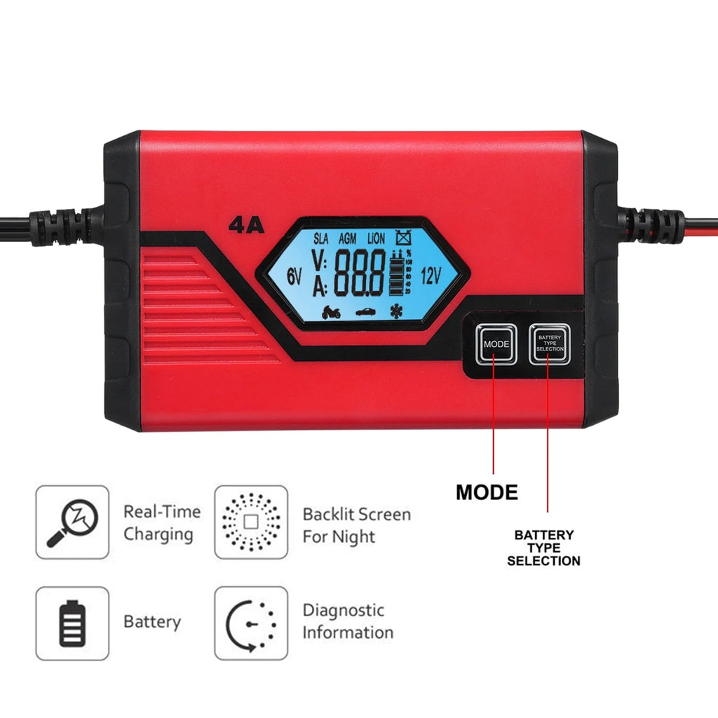 Htovila Charger,4 Amp 6v/12v Battery With Lcd Battery Maintainer Car With Lcd Screen Battery 4 Amp Screen Battery Maintainer Car Battery 4 Amp 6v/12v Battery Maintainer Car Atv