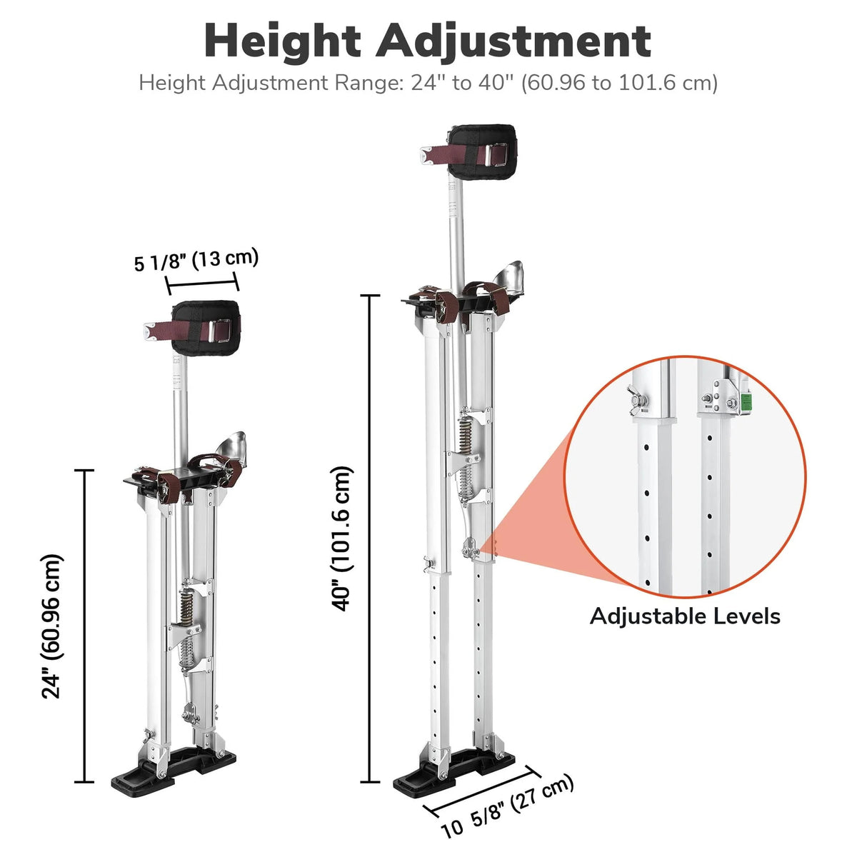 Yescom Drywall Stilts 24-40 Adjustable Aluminum Tool Stilt with Knee Pad Protection for Painting Painter Taping Silver