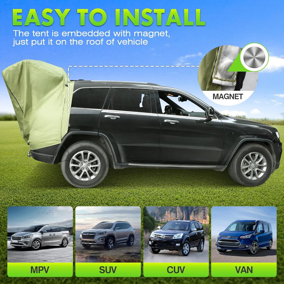 SUV Tailgate Tent with Awning - Waterproof SUV Tents for Camping, Car Hatchback Truck Roof Canopy Sun Shade Privacy Shelter for Outdoor Travel, Universal Fit Most SUV