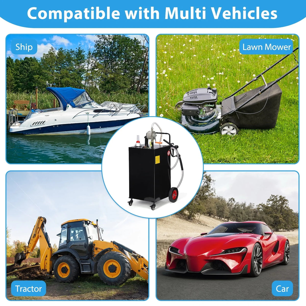 Fuel Caddy, 30 Gallon Portable Gas Storage Tank On 4 Wheels with Manual Transfer Pump, Gasoline Diesel Fuel Container with Manual Transfer Siphon Pump, for Cars, Lawn Mowers, ATVs, Boats