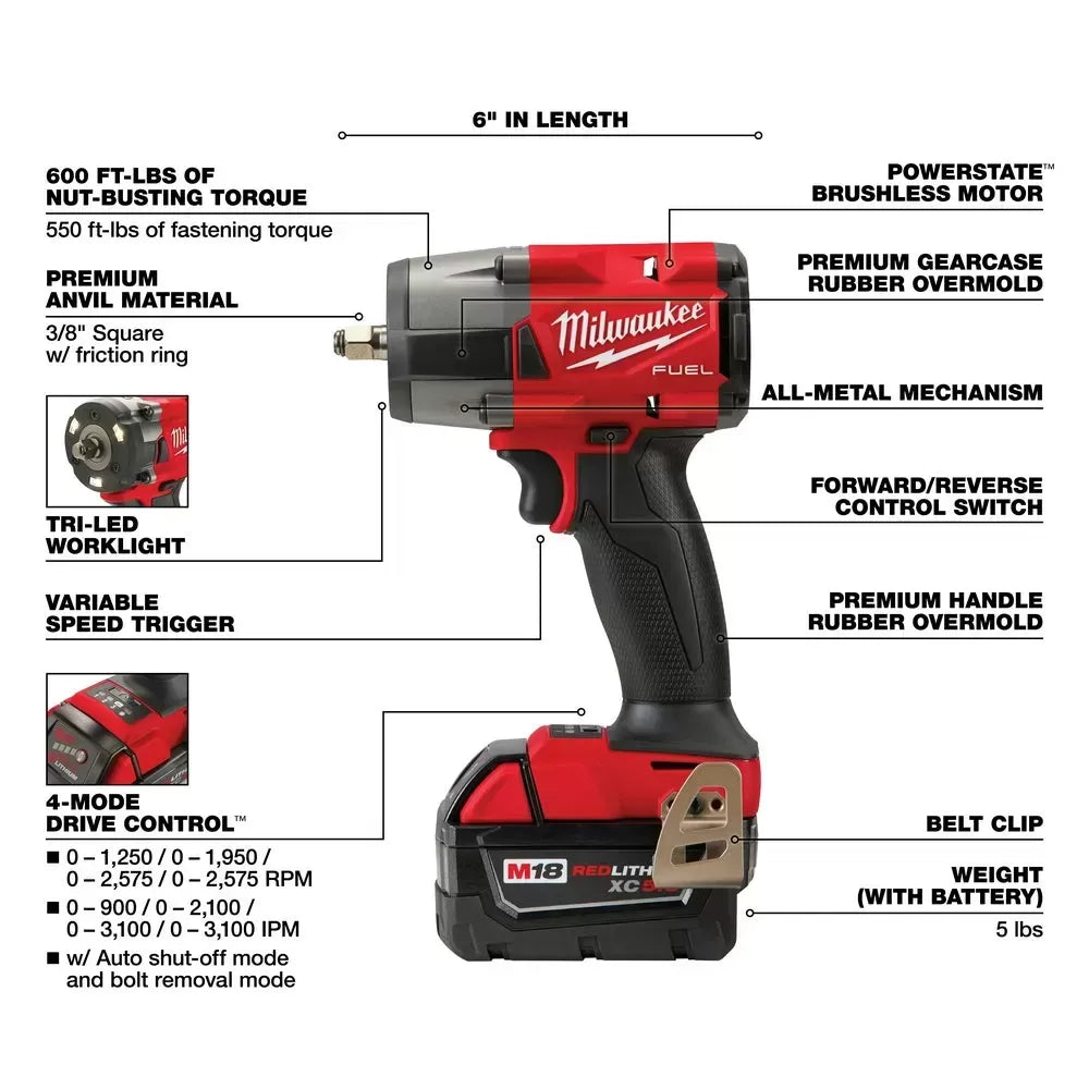 Milwaukee 3010-22 M18 FUEL 18V 1/2 HTIW - 3/8 MTIW Automotive Combo Kit