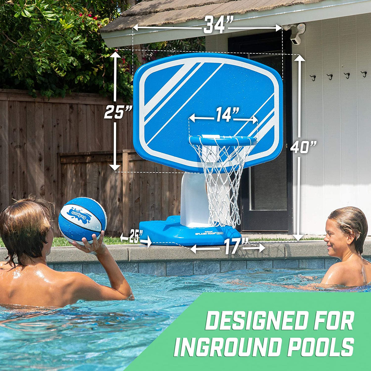 GoSports Splash Hoop Swimming Pool Basketball Game�� Includes Poolside Water Basketball Hoop�� 2 Balls and Pump