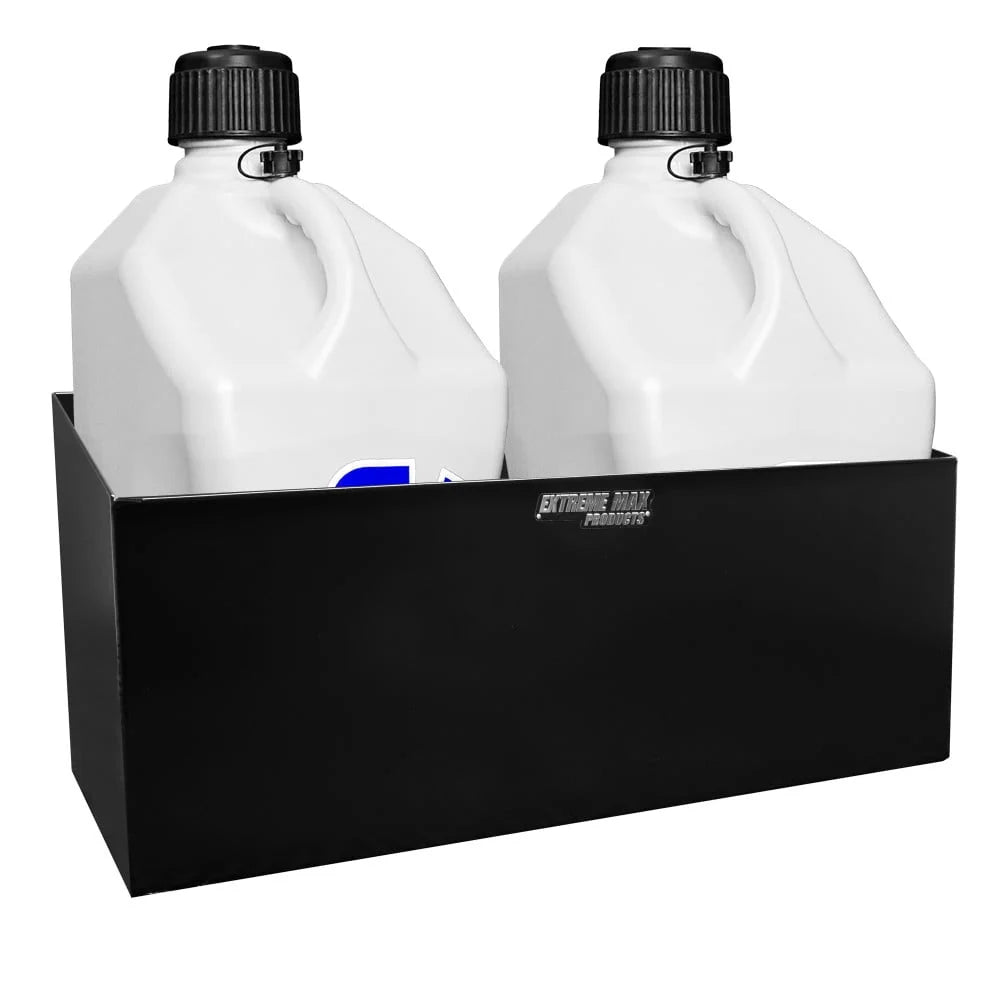 Extreme Max 5001.6154 Aluminum Dual Fuel Jug Holder - Fits Two 5 Gallon Containers, Storage Organizer for Enclosed Race Trailer, Shop, Garage, Storage, Black