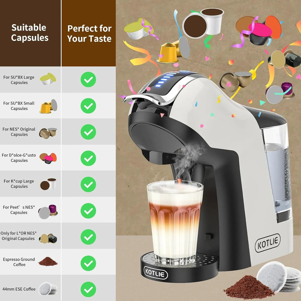 Hot&Cold brewing Single Serve Coffee Maker for K*eurig K*cup, Small Espresso Coffee Machine for D*olce G*usto/N*es Original/Ground Coffee/44mm ESE,Adjustable TEMP&Water Volume, 1L Water Tank