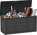 75 Gallon Outdoor Deck Box - Durable Resin Storage with Lockable Lid, for Patio Furniture Cushions, Pillows (Grey)