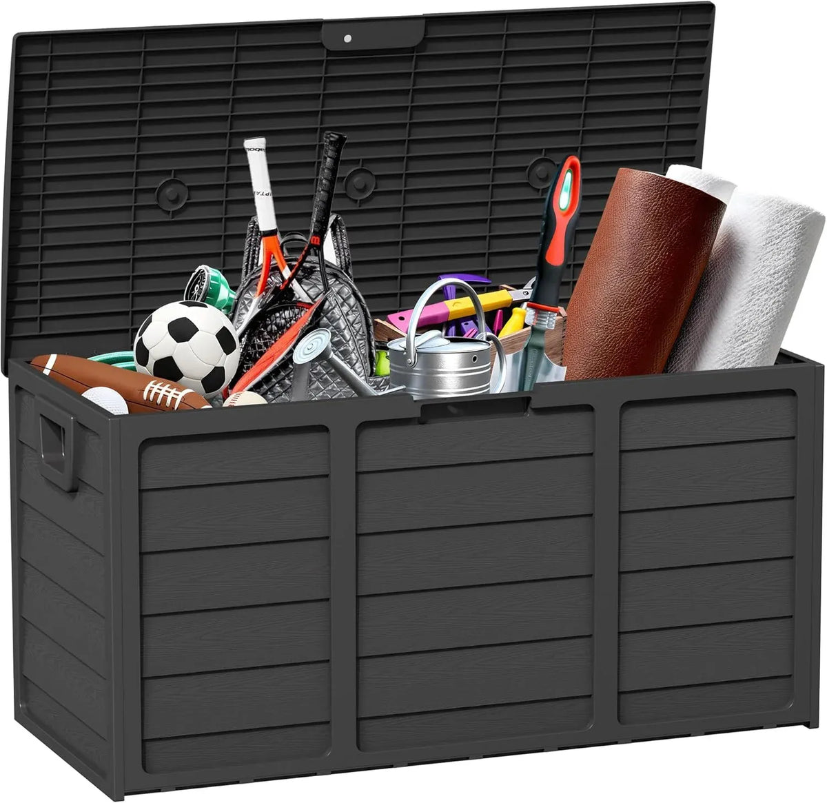 75 Gallon Outdoor Deck Box - Durable Resin Storage with Lockable Lid, for Patio Furniture Cushions, Pillows (Grey)