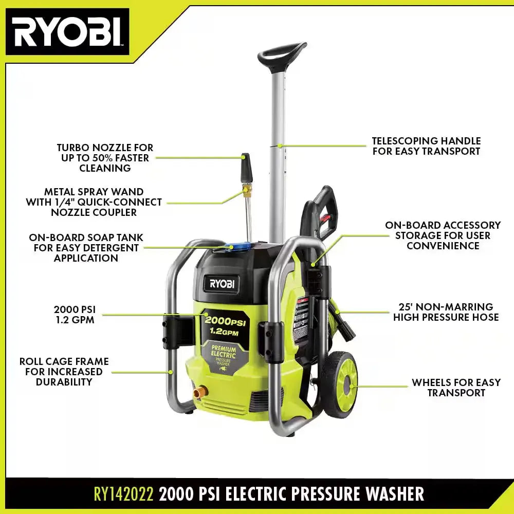 2000 PSI 1.2 GPM Cold Water Electric Pressure Washer with Surface Cleaner