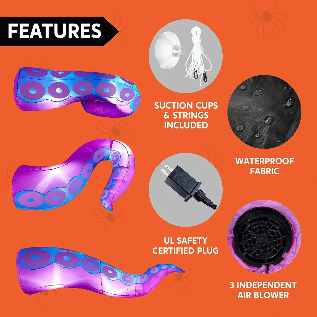 3 Pcs Halloween Inflatable Outdoor Giant Octopus Tentacle Broke Out from Window