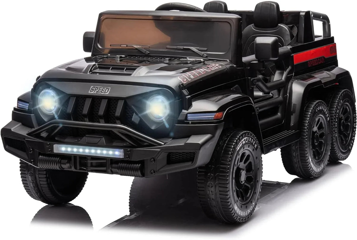 24V Ride On Car for Kids with 6 Wheel, 24V Battery Powered Ride On 4WD Electric Vehicle with Remote, Parental Rear Seat, 5-Point Safety Belt, Storage Space, Carrying Handle, Music, LED Lights (Black)