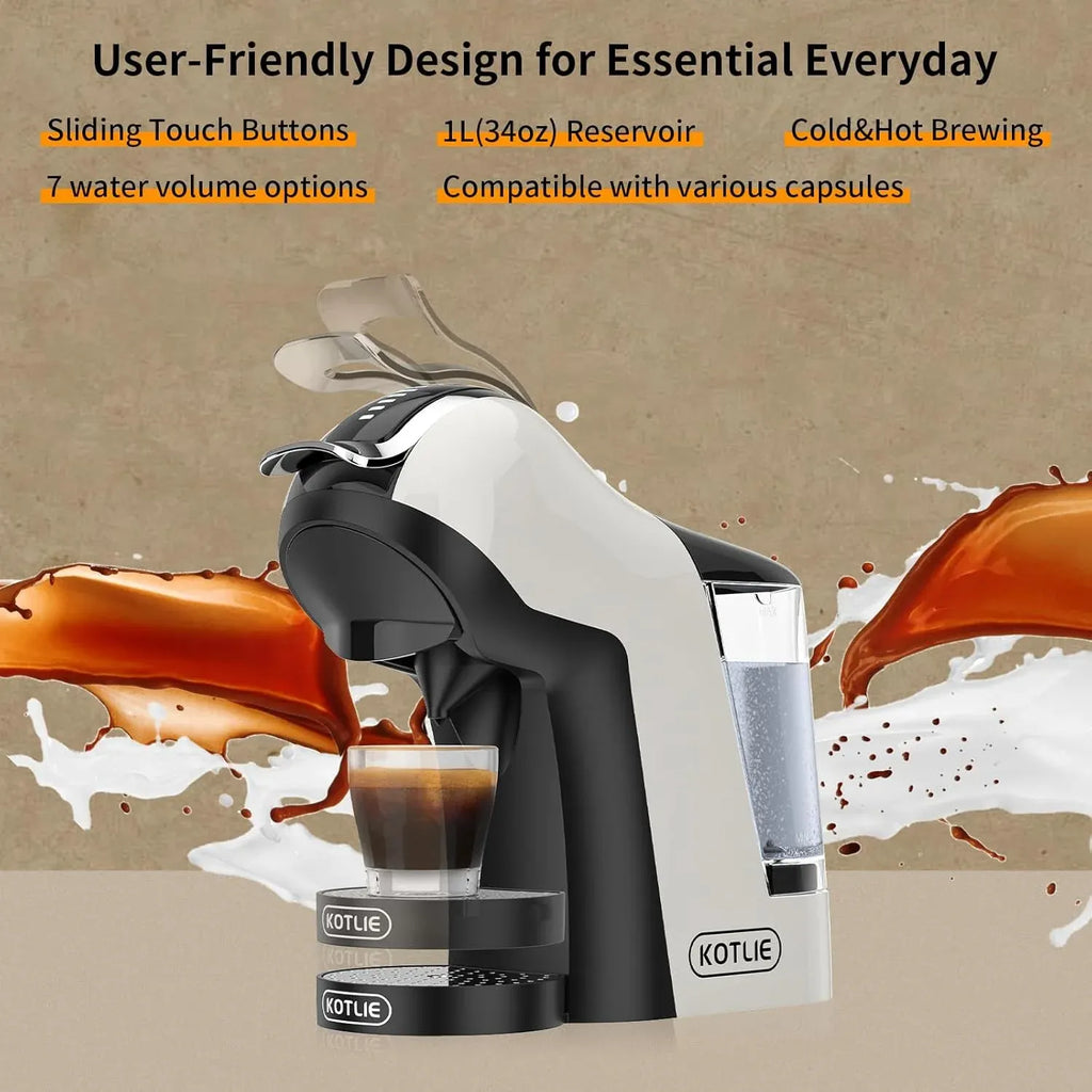 Hot&Cold brewing Single Serve Coffee Maker for K*eurig K*cup, Small Espresso Coffee Machine for D*olce G*usto/N*es Original/Ground Coffee/44mm ESE,Adjustable TEMP&Water Volume, 1L Water Tank