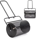 Compost Spreader and Peat Moss Spreader, 24 Push/Tow-Behind Roller Lawn Spreader with Steel Mesh Basket Garden Spreader for Spreading Manure Mulch Topsoil