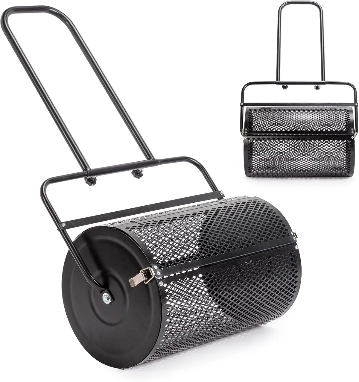 Compost Spreader and Peat Moss Spreader, 24 Push/Tow-Behind Roller Lawn Spreader with Steel Mesh Basket Garden Spreader for Spreading Manure Mulch Topsoil