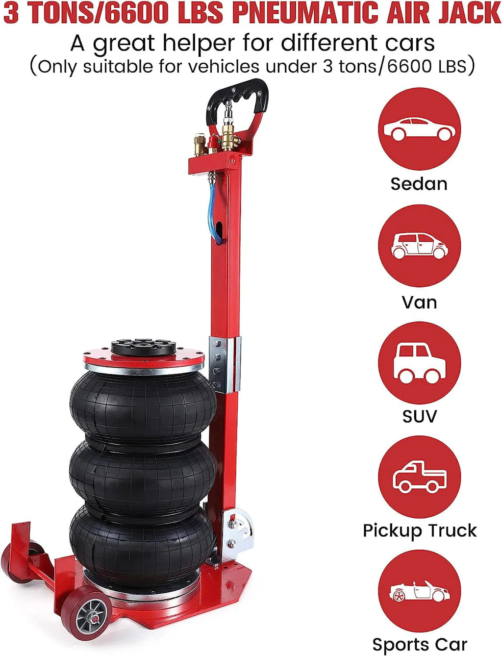 WhizMax 3 Ton/6600 lbs Triple Bag Air Jack, Quick Air Bag Jack Lift Up to 15.75 Inch, 3-5S Fast Lifting, Air Bag Jack for Cars with Adjustable Long Handle, Brass Valve