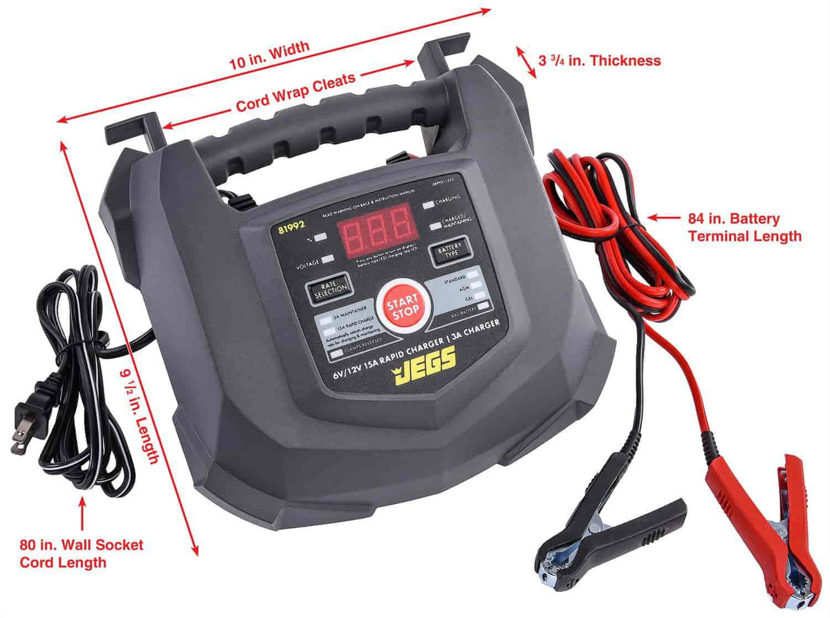 JEGS 81992 Rapid Battery Charger Automotive & Marine Use Battery Types: AGM Deep