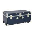 Seward Trunks Explorer 30 Trunk with Wheels， Wood Storage Trunk for Adults， Navy Blue
