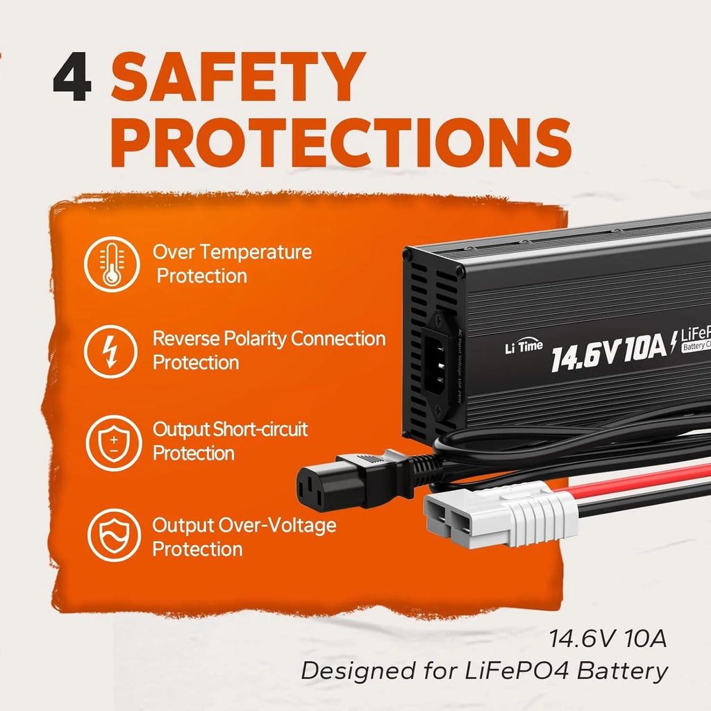 LiTime 12V 10A Battery Charger 14.6V AC-DC LiFePO4 Lithium Battery Charger with Anderson Connector LED Indicator Charger Special for Deep Cycle Rechargeable Batteries of Car, Truck, Boat, RV