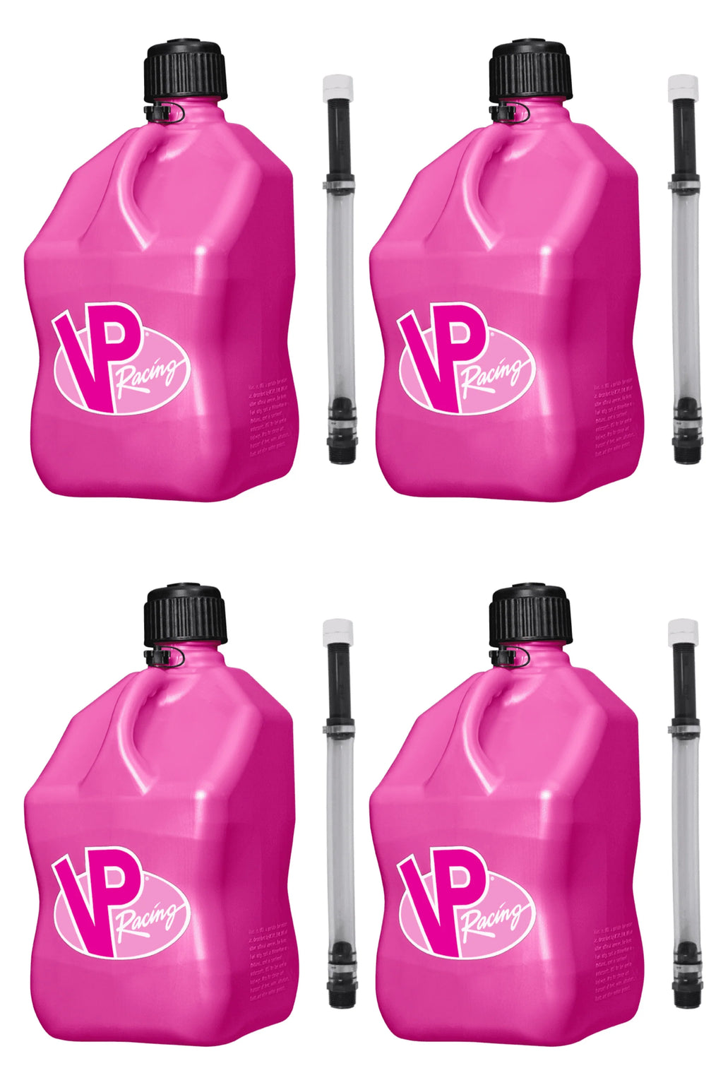 VP Racing Utility Jug 5.5 Gallon + Deluxe Hose - Mix and Match Between 11 Different Colors - Made in the USA (4 Pack, Pink)