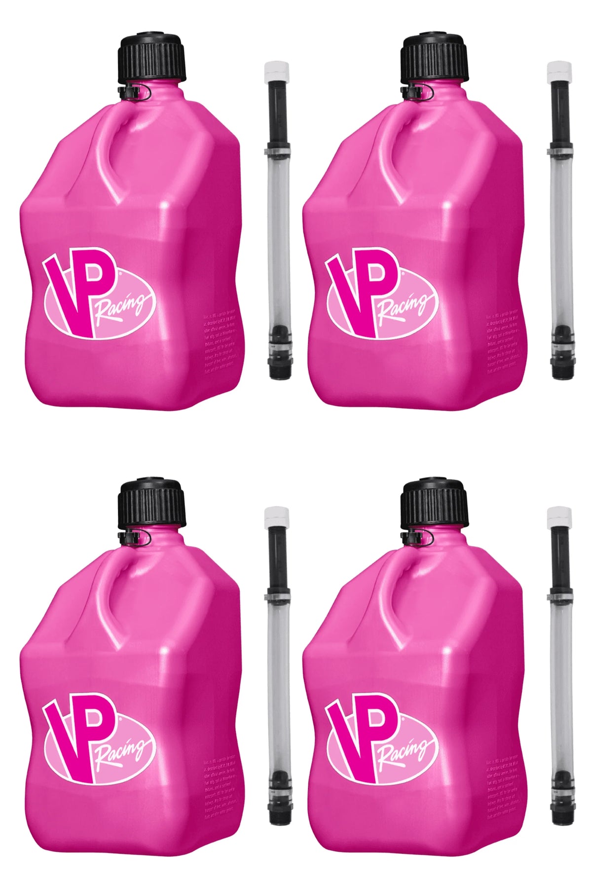VP Racing Utility Jug 5.5 Gallon + Deluxe Hose - Mix and Match Between 11 Different Colors - Made in the USA (4 Pack, Pink)