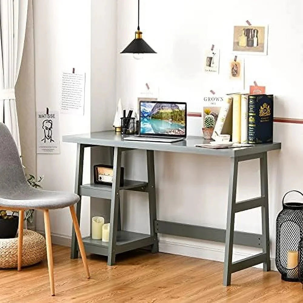 ASDRFYU Computer Desk with Shelves Modern Trestle Desk Home Office Desk with Space Saving Study Writing Desk Desk for Bedroom