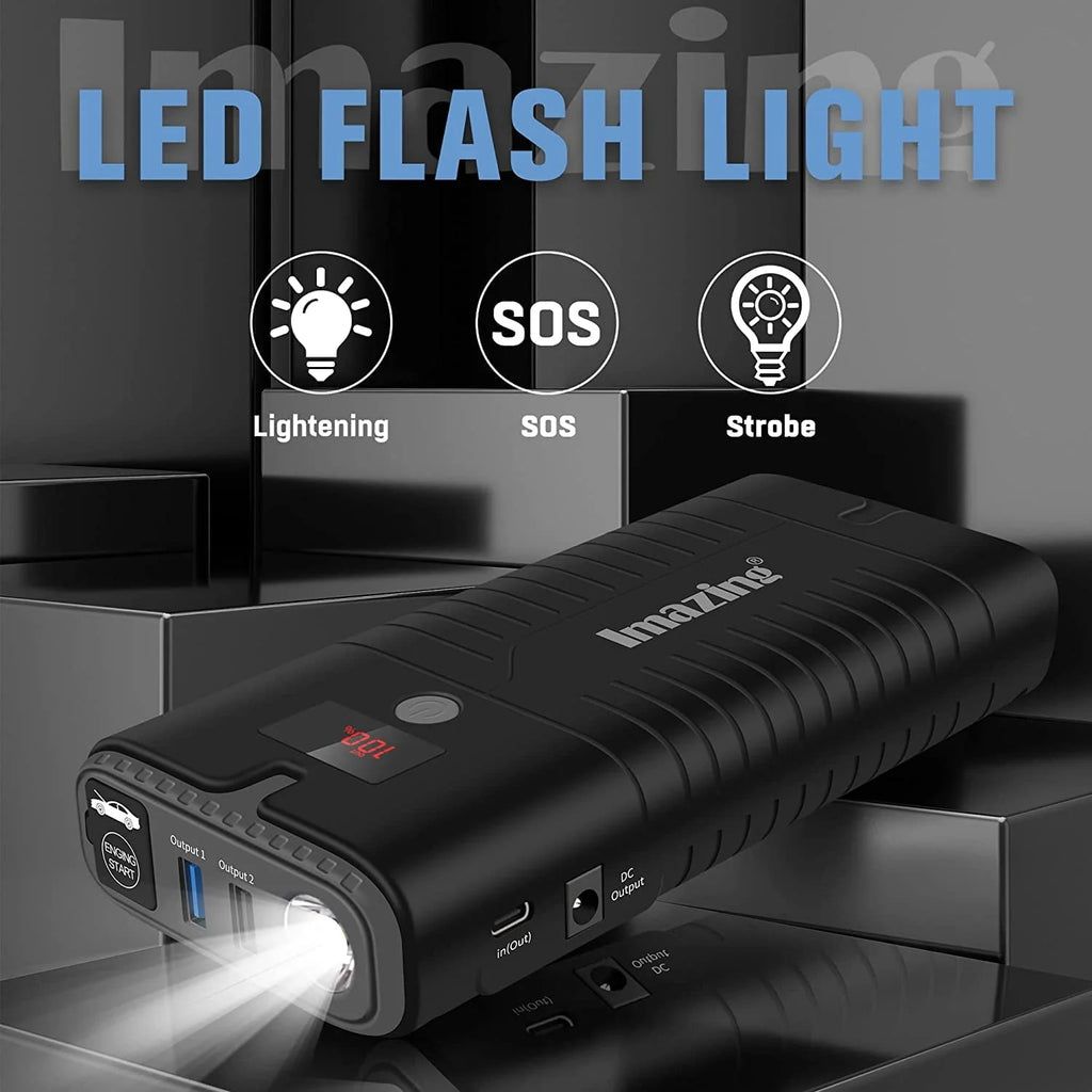Imazing Portable Car Jump Starter 2000A Peak 18000mAH, 12V Auto Battery Booster Portable Power Pack with LCD Display Jumper Cables, QC 3.0 and LED Light