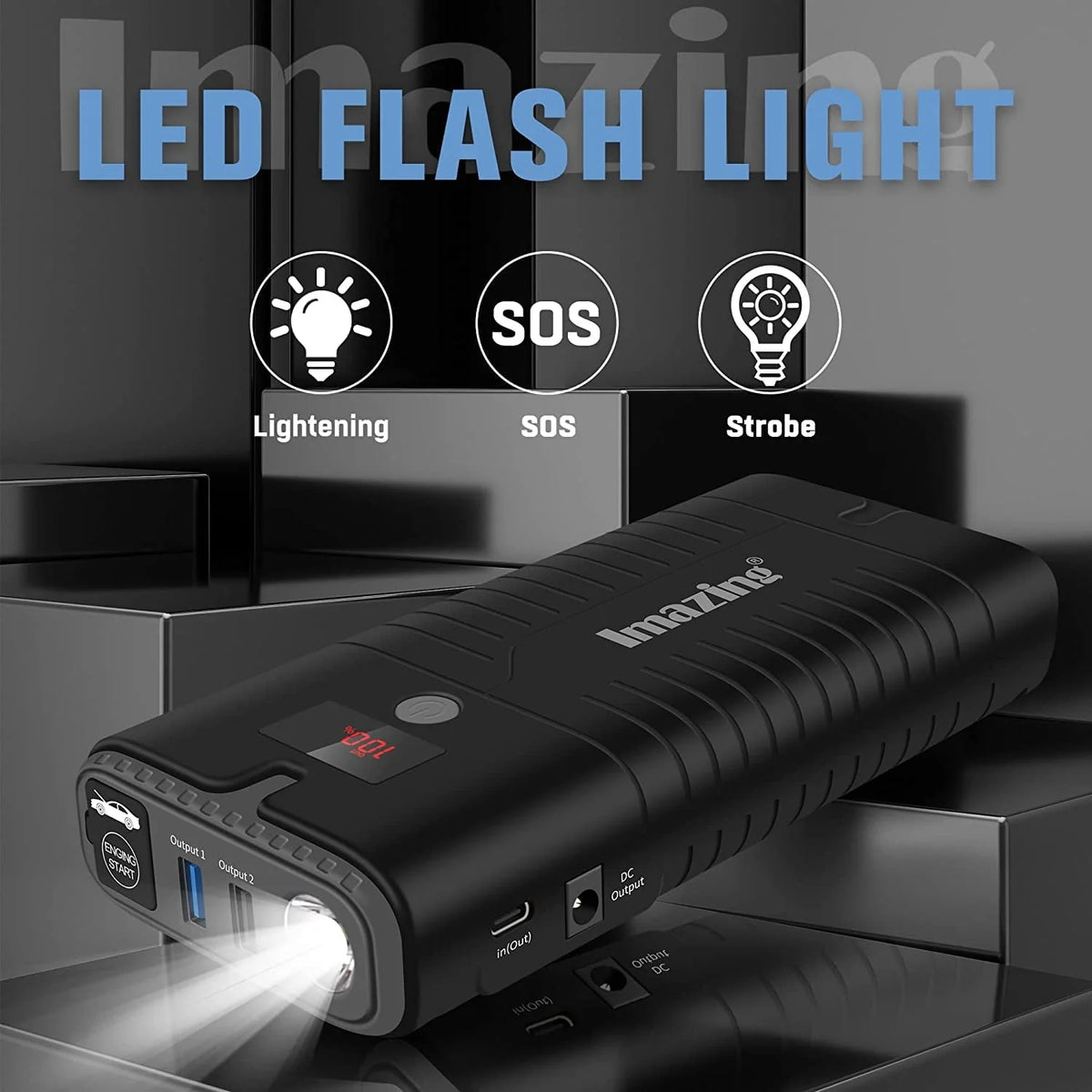 Imazing Portable Car Jump Starter 2000A Peak 18000mAH, 12V Auto Battery Booster Portable Power Pack with LCD Display Jumper Cables, QC 3.0 and LED Light