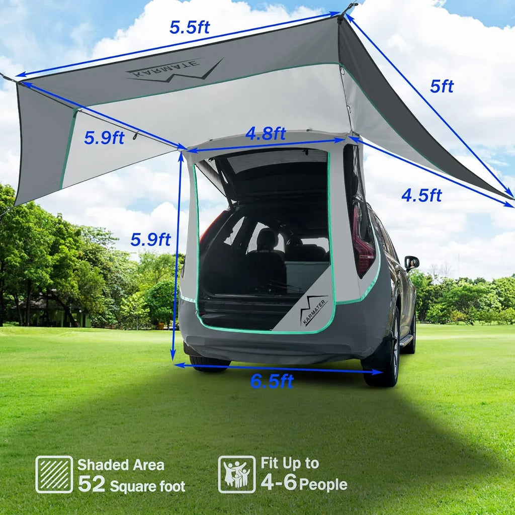SUV Tailgate Tent with Poles &Three Sides Awning Shade & Transmittance Mosquito Net, Hatchback Camping Sunproof Car Tenting, Universal SUV Windproof Camping Gear Tent Outdoor Travel