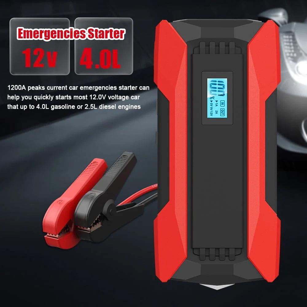SABO 1200A Peaks 8000mAh Car Jump Starter 12.0V Automobile Battery Power Pack Support Low- Starts for Up to 4.0L Gas2.5L Diesels Engines with Digital DisplayDual USBSafety HammerLED /Multi