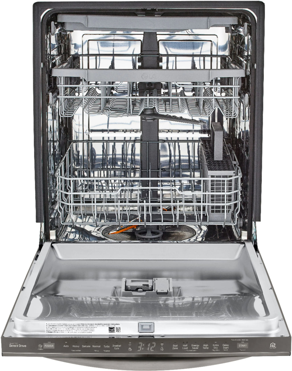 LG - 24 Top-Control Built-In Smart Wifi-Enabled Dishwasher with Stainless Steel Tub, Quadwash, and 3rd Rack - Black stainless steel