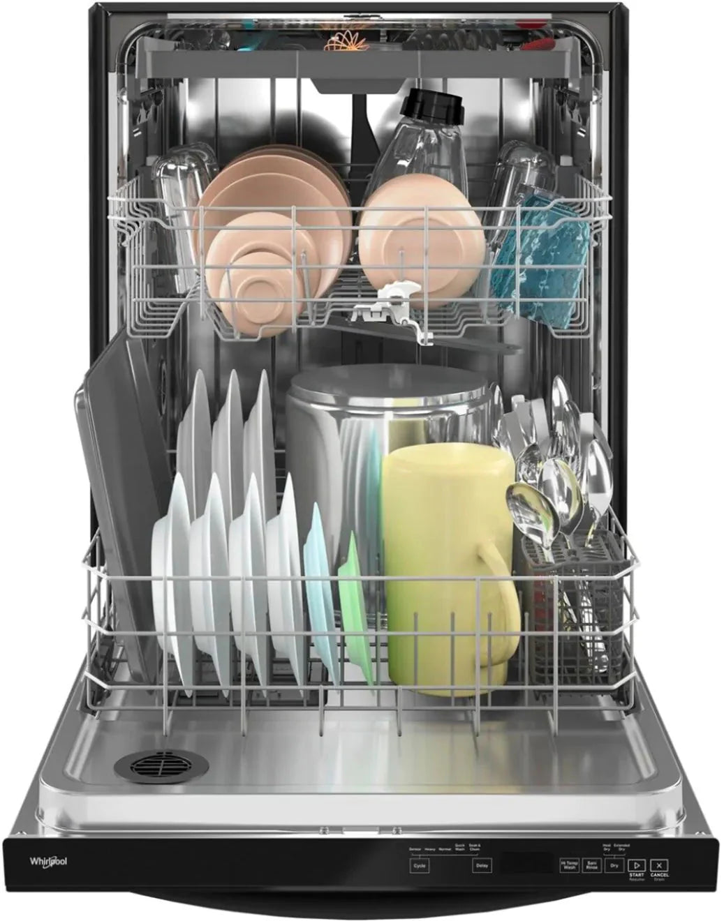 Whirlpool - 24 Top Control Built-In Dishwasher with Stainless Steel Tub, Large Capacity, 3rd Rack, 47 dBA - Black