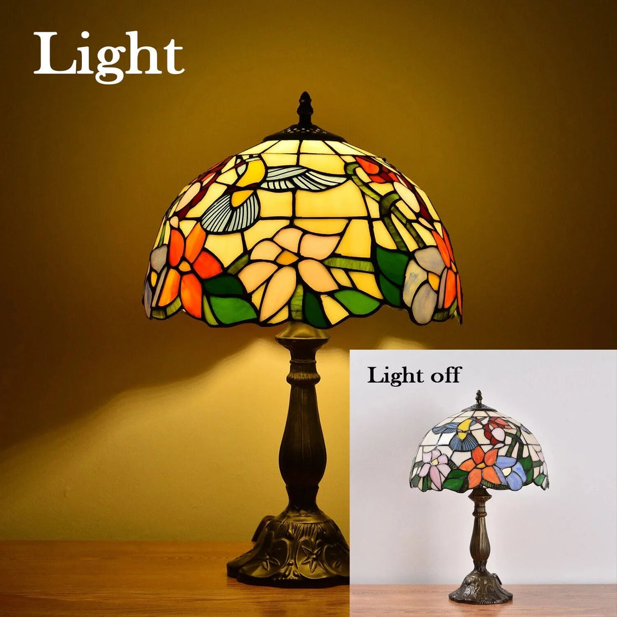 Tiffany Style Table Lamp Stained Glass Lamp Hummingbird Style Bedside Table Lamp Desk Reading Light 18 Tall Decor Bedroom Living Room Home Office
