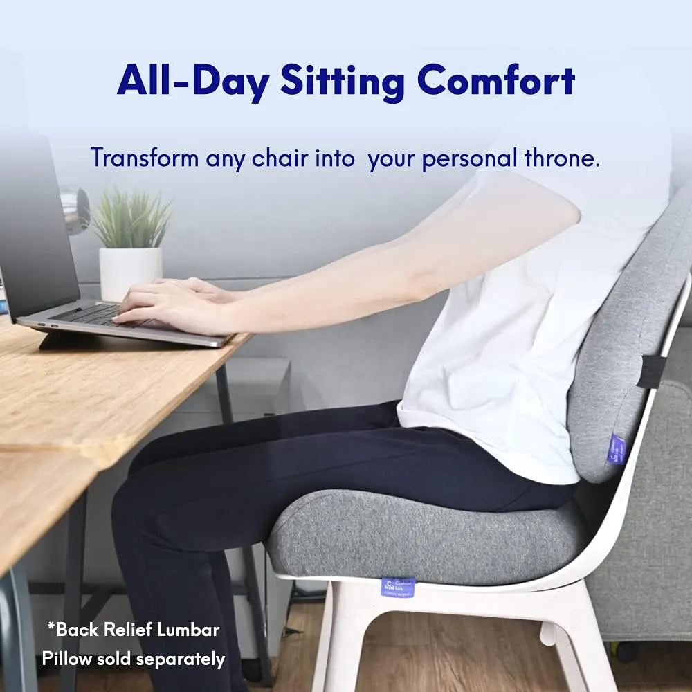 Patented Pressure Relief Seat Cushion for Long Sitting Hours on Office/Home Chair, Car, Wheelchair - Extra-Dense Memory Foam for Hip, Tailbone, Coccyx, Sciatica - Light Grey