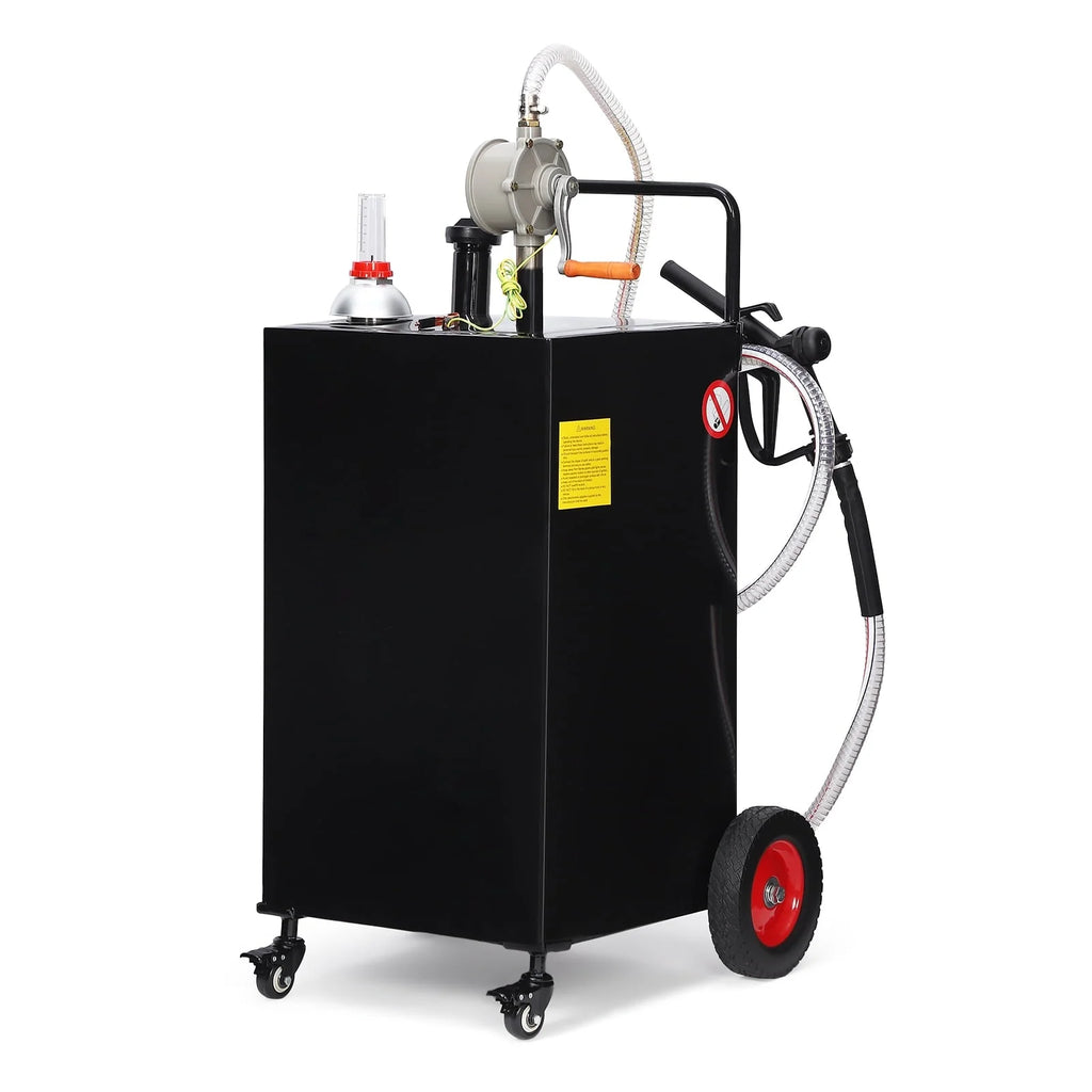 Fuel Caddy, 30 Gallon Portable Gas Storage Tank On 4 Wheels with Manual Transfer Pump, Gasoline Diesel Fuel Container with Manual Transfer Siphon Pump, for Cars, Lawn Mowers, ATVs, Boats