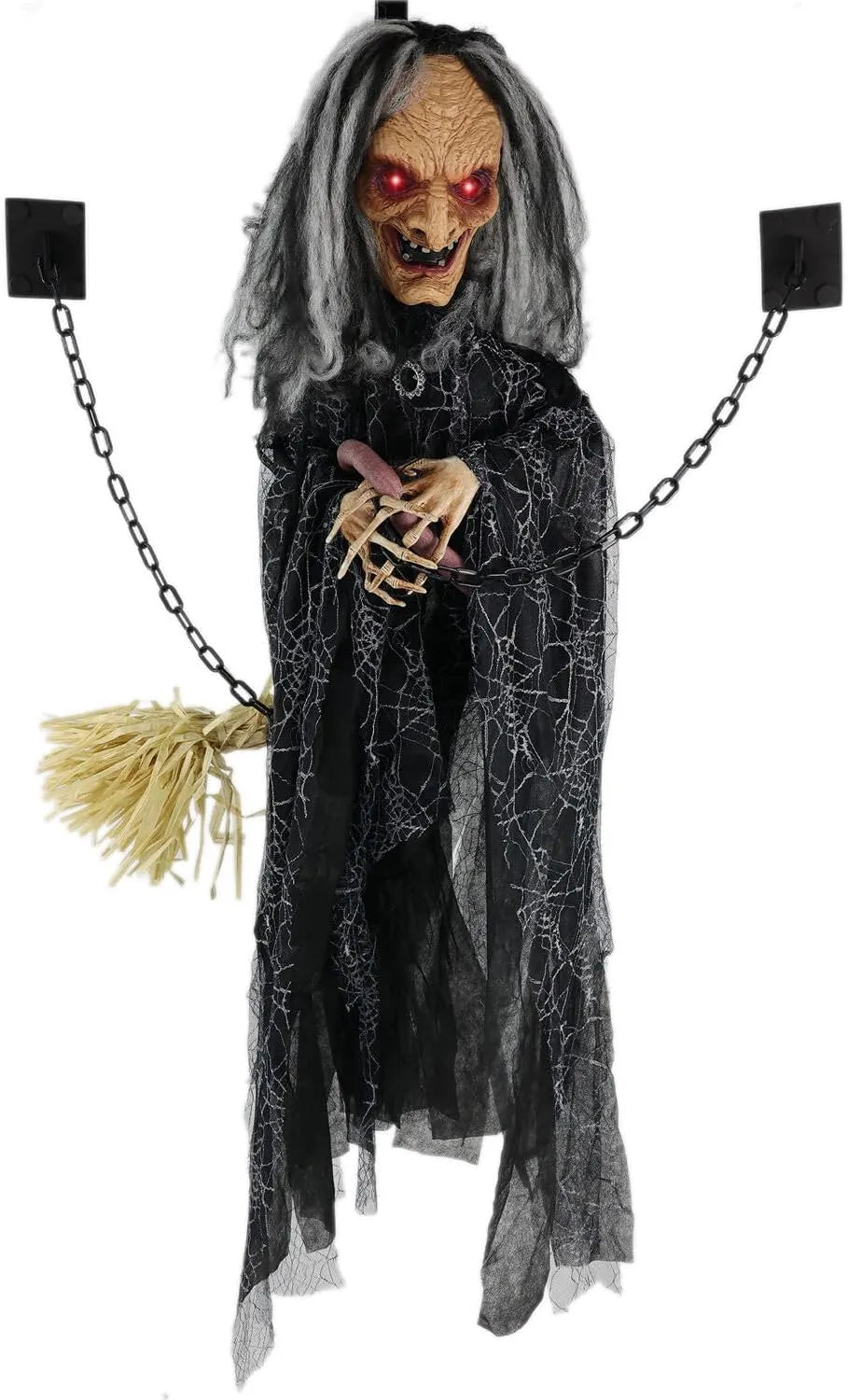 Haunted Hill Farm Life-Size Scary Talking Witch, Animatronic with Touch Activated Lights and Sound, Battery Operated Indoor or Covered Outdoor Decoration, Creepy Halloween Prop