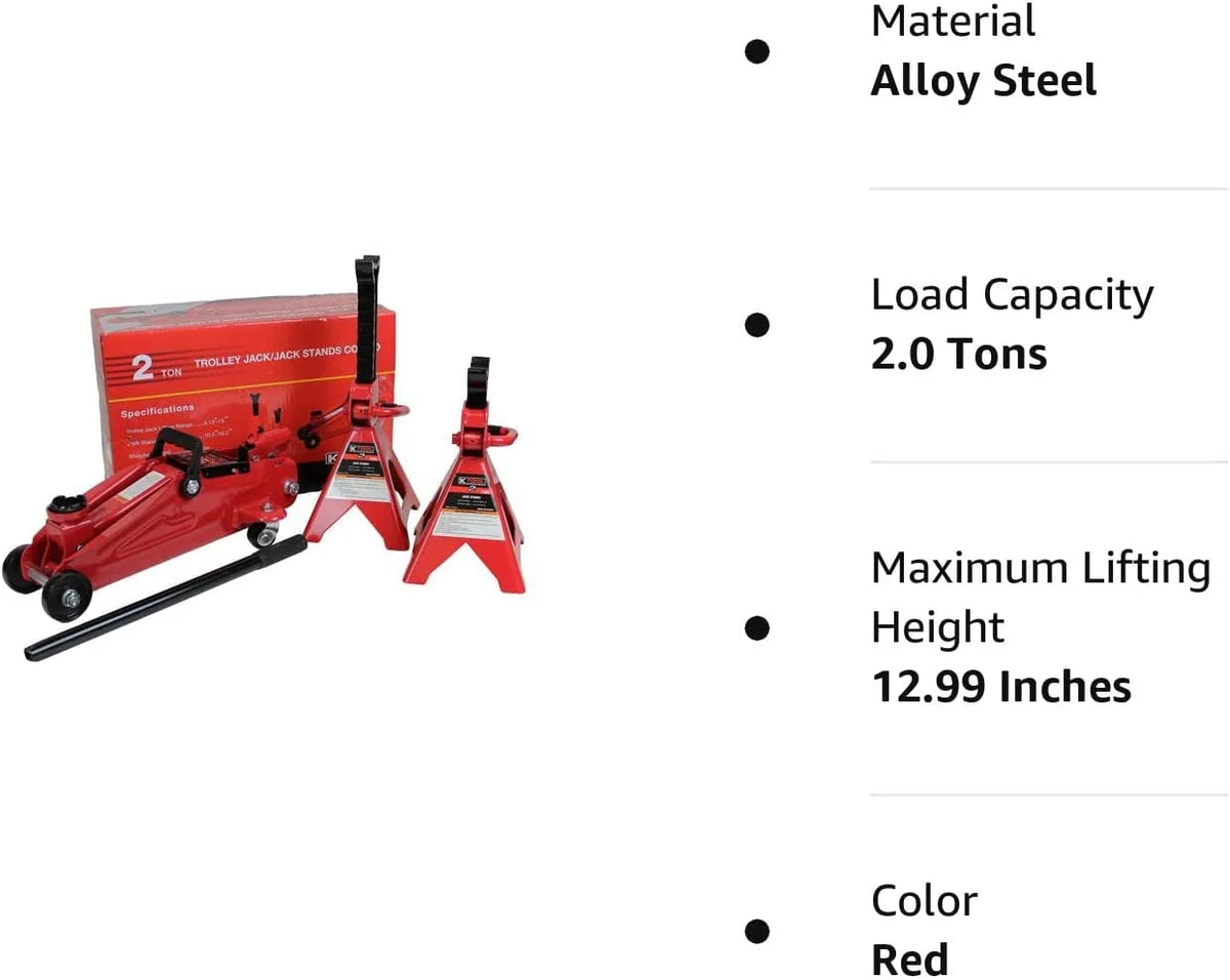 K Tool International KTI63097A 2 Ton Trolley & Jack Stands Combo