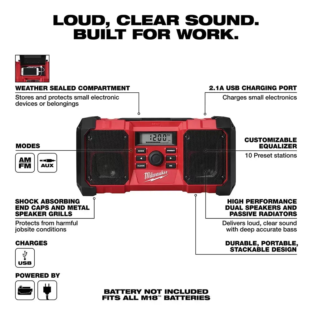 Milwaukee Pre-Sale 2890-20 M18 18V Jobsite Radio - Bare Tool