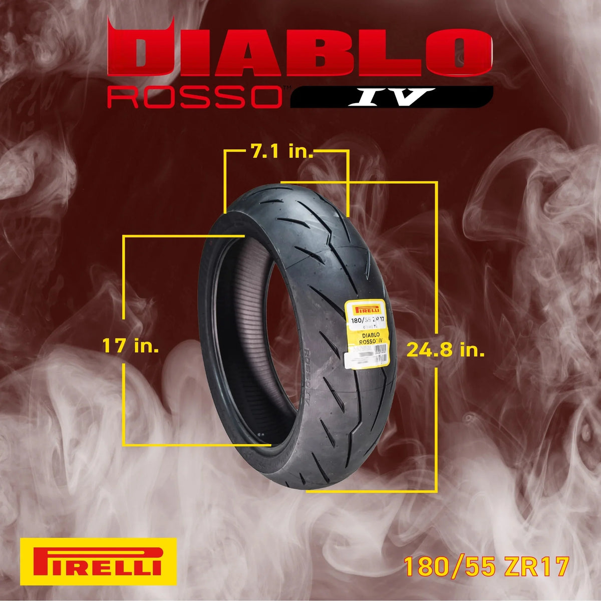 Pirelli Diablo Rosso IV Front 110/70ZR17 & Rear 180/55ZR17 Tires with Keychain