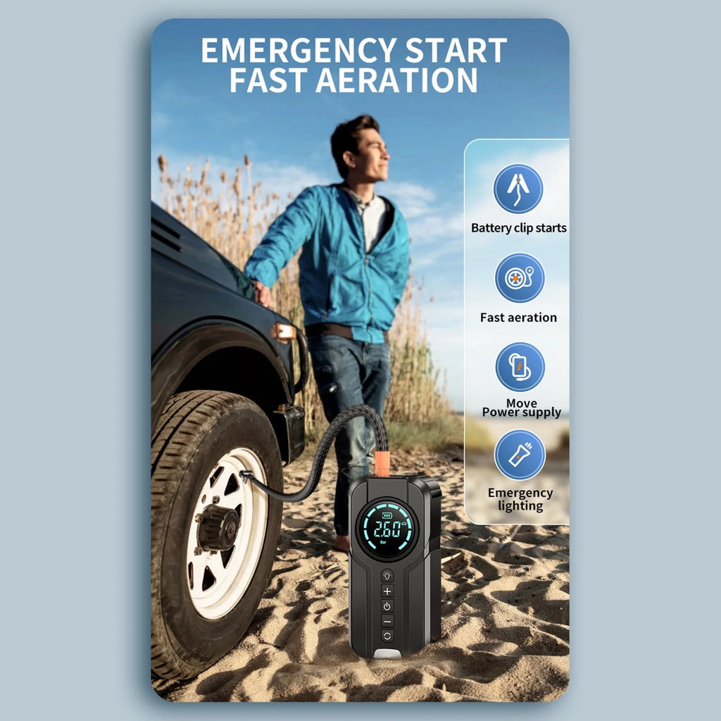 OWSOO Jump Starter with Air Compressor, 1000A Portable Battery Booster with 150 PSI Tire Inflation 6000mAh Jump Starter for Car Off-road Vehicle Small Truck, and More