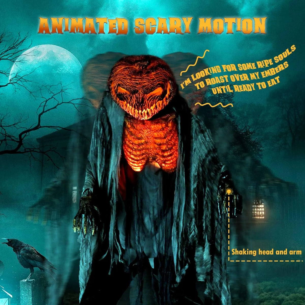 AW 7 Ft Scary Giant Large Animated Halloween Decorations Evil Monster Alien, Jack-O-Lantern Pumpkin Props, Horror Halloween Party Motion & Sound Activated Glowing Head AC 100V-240V Outdoor