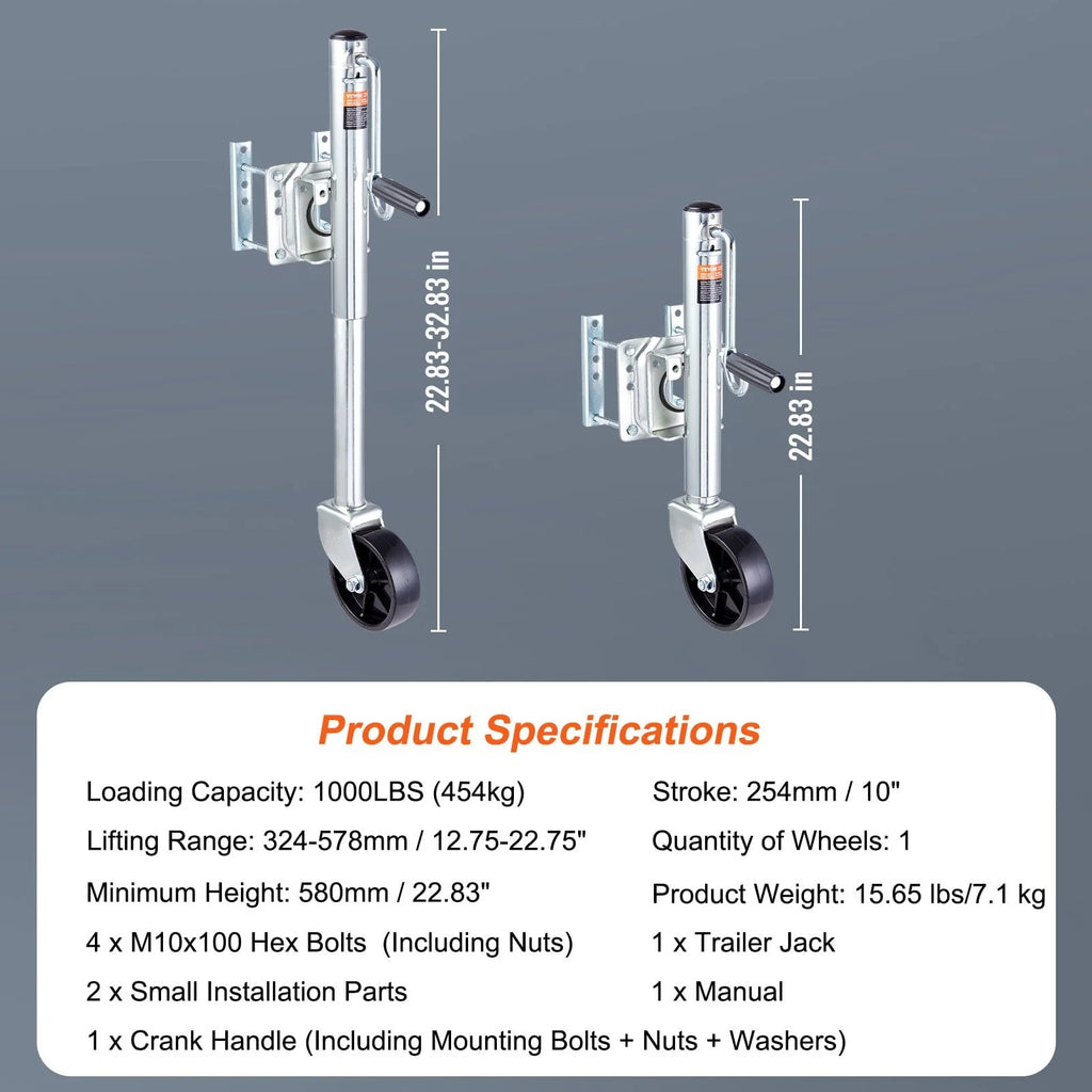 VEVOR Trailer Jack, Boat Trailer Jack 32.8 in, Bolt-on Trailer Tongue Jack Weight Capacity 1000 lb