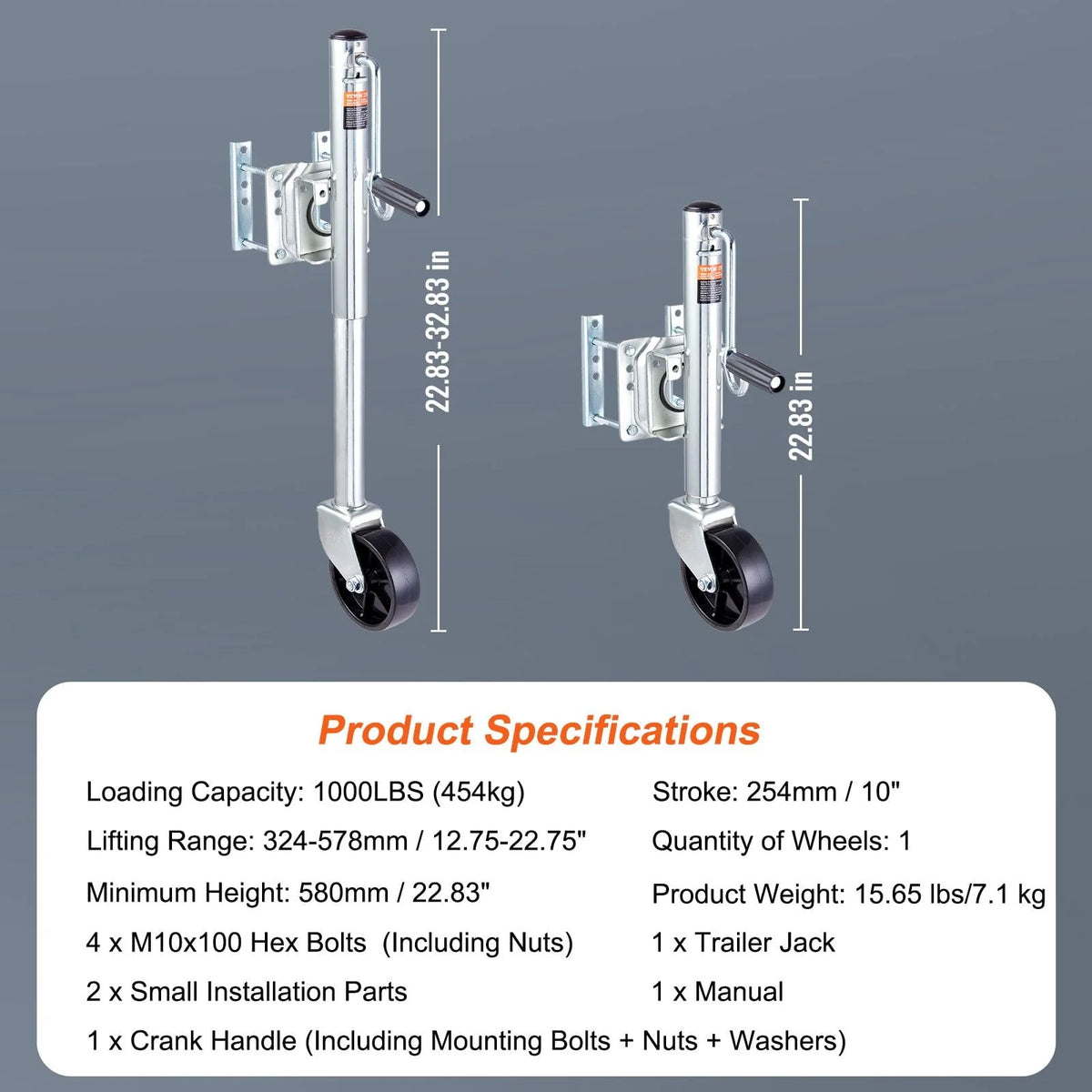 VEVOR Trailer Jack, Boat Trailer Jack 32.8 in, Bolt-on Trailer Tongue Jack Weight Capacity 1000 lb