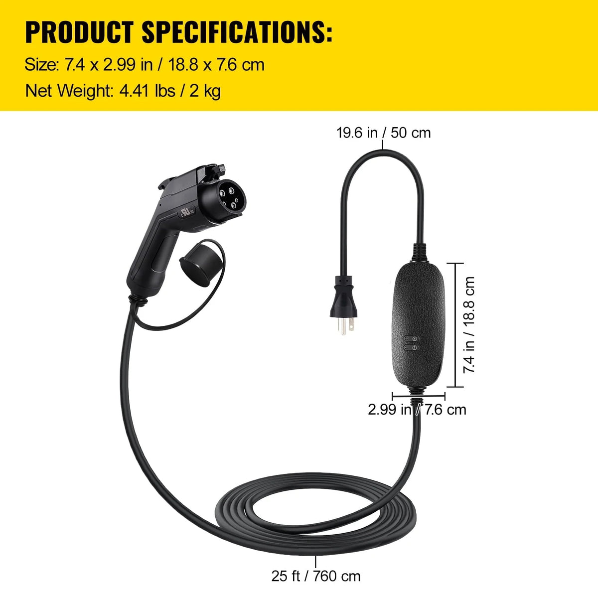 BENTISM Portable EV Charger EV Car Charging Cable 16 Amp Level 2 NEMA 6-20 25FT